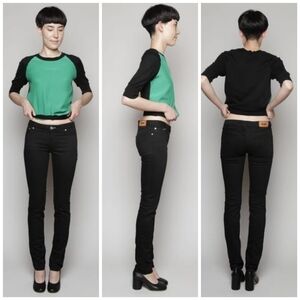 ACNE Kex Wet BLK distressed knee jeans W30 L34